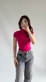 Sport Kısa Kol Crop Fuşya
