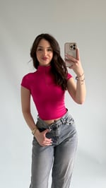 Sport Kısa Kol Crop Fuşya