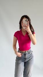 Sport Kısa Kol Crop Fuşya