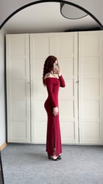 Star Elbise Uzun Kollu Bordo