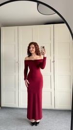 Star Elbise Uzun Kollu Bordo