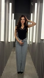 Star Parılıtılı Plazzo Pantolon  Buz Mavisi