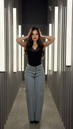 Star Parılıtılı Plazzo Pantolon  Buz Mavisi
