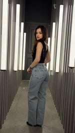 Star Parılıtılı Plazzo Pantolon  Buz Mavisi