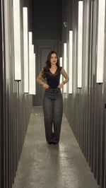Star Parılıtılı Plazzo Pantolon  Füme