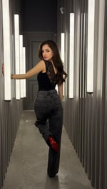 Star Parılıtılı Plazzo Pantolon  Füme