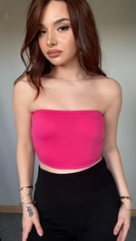 Straplez Fitilli Crop Fuşya