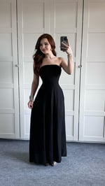 Straplez Maxi Boy Siyah Elbise
