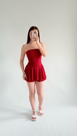 Straplez Şortlu Mini Sandy Elbise Kırmızı