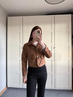 Süet Reguler Cepli Ceket Taba