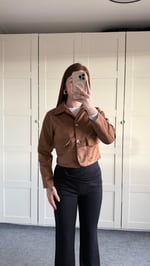 Süet Reguler Cepli Ceket Taba