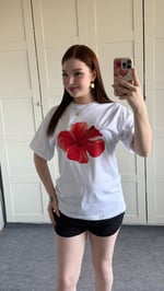 Summer Oversize Tişört Hibiscus Kırmızı Çiçek