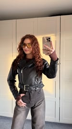 Suni Deri Crop Biker Ceket