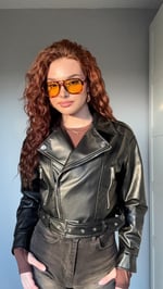 Suni Deri Crop Biker Ceket