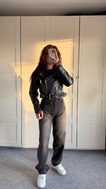 Suni Deri Crop Biker Ceket