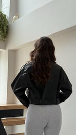 Suni Deri Crop Biker Ceket Siyah
