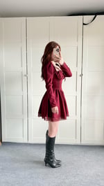 Swan Uzun Kol Elbise Bordo