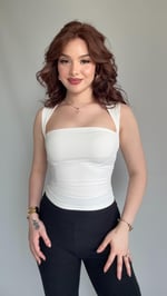 Tasarım Kol Kare Yaka Crop Beyaz