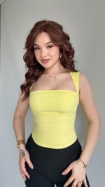 Tasarım Kol Kare Yaka Crop Sarı 