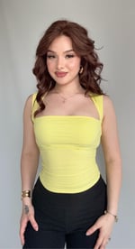 Tasarım Kol Kare Yaka Crop Sarı 
