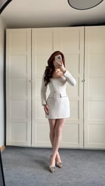 Taşlı Buklet Elbise Krem