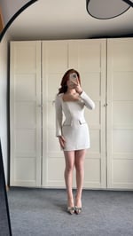 Taşlı Buklet Elbise Krem
