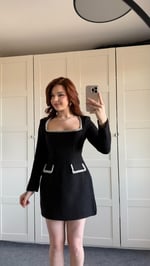 Taşlı Buklet Elbise Siyah