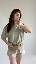 Taşlı Oversize Tişört Yeşil