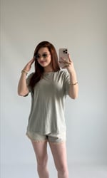 Taşlı Oversize Tişört Yeşil