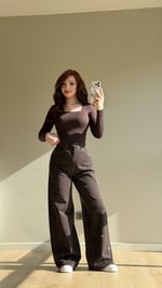 Taşlı Plazzo Yüksek Bel Pantolon Kahverengi
