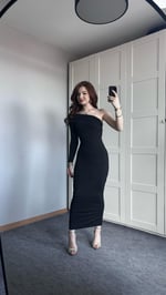 Tek Kol Uzun Madonna Elbise Siyah