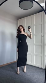 Tek Kol Uzun Madonna Elbise Siyah
