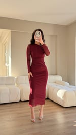 Tek Omuz Açık Taşlı Elbise Bordo