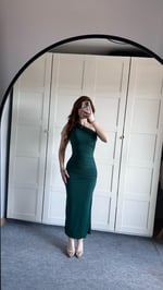 Tek Omuz Büzgülü Zümrüt Yeşili Elbise
