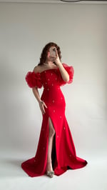 Tiana Prenses Kol İncili Abiye Kırmızı