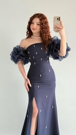 Tiana Prenses Kol İncili Abiye Lacivert