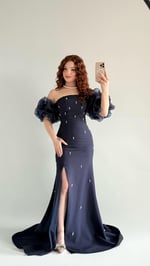 Tiana Prenses Kol İncili Abiye Lacivert