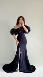 Tiana Prenses Kol İncili Abiye Lacivert