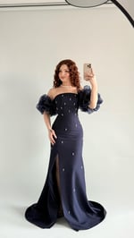 Tiana Prenses Kol İncili Abiye Lacivert