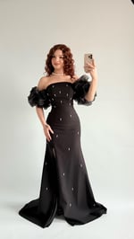 Tiana Prenses Kol İncili Abiye Siyah