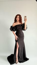 Tiana Prenses Kol İncili Abiye Siyah