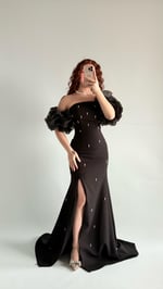 Tiana Prenses Kol İncili Abiye Siyah
