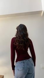 Transparan Penye Bluz Bordo