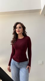 Transparan Penye Bluz Bordo