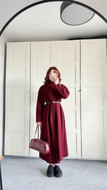 Triko Balıkçı Elbise Hırka Takım Bordo