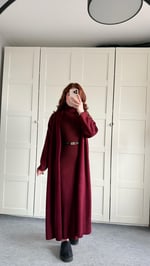 Triko Balıkçı Elbise Hırka Takım Bordo