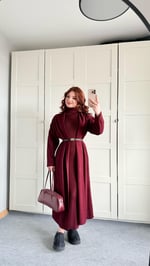 Triko Balıkçı Elbise Hırka Takım Bordo