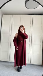 Triko Balıkçı Elbise Hırka Takım Bordo
