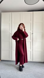 Triko Balıkçı Elbise Hırka Takım Bordo