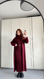 Triko Balıkçı Elbise Hırka Takım Bordo